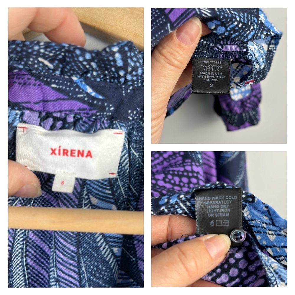 XiRena Silk Cotton Hailey Print Blouse Long Sleeves Samll Quiet Luxury USA Made - Picture 14 of 16